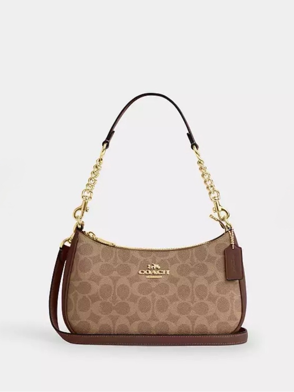 Coach Teri Tan/Brown Signature Canvas Shoulder Bag with Gold Hardware